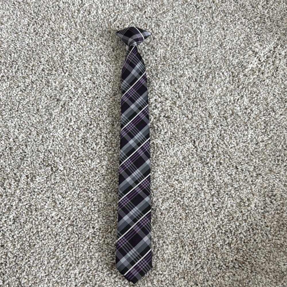 Plaid Gray and Purple Men's Tie